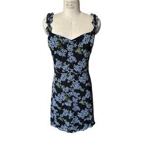 All in Favor Floral Print Ruffle Strap Pretty Dress in Black & Blue Size XXL